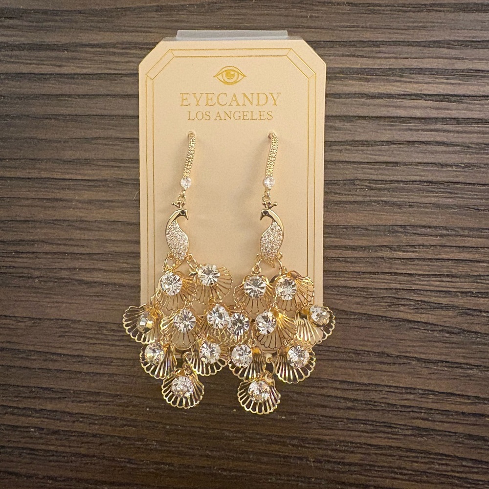 NEW Eye Candy Gold Peacock Earrings